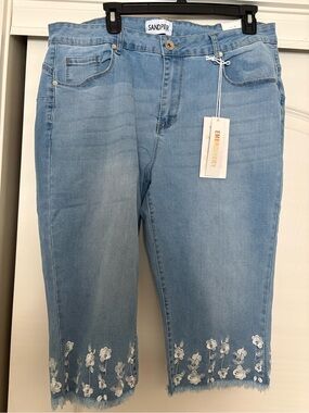 Light Blue Cropped Embroidered Jeans